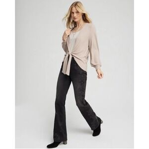 Chico's Tie Front Wrap Cuffed Sleeve Cozy Cardigan Size 3 (US Size XL) Beige